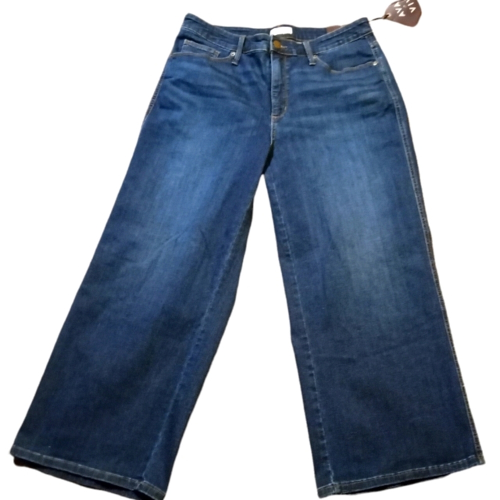 High Rise wide leg dark wash cropped Jeans